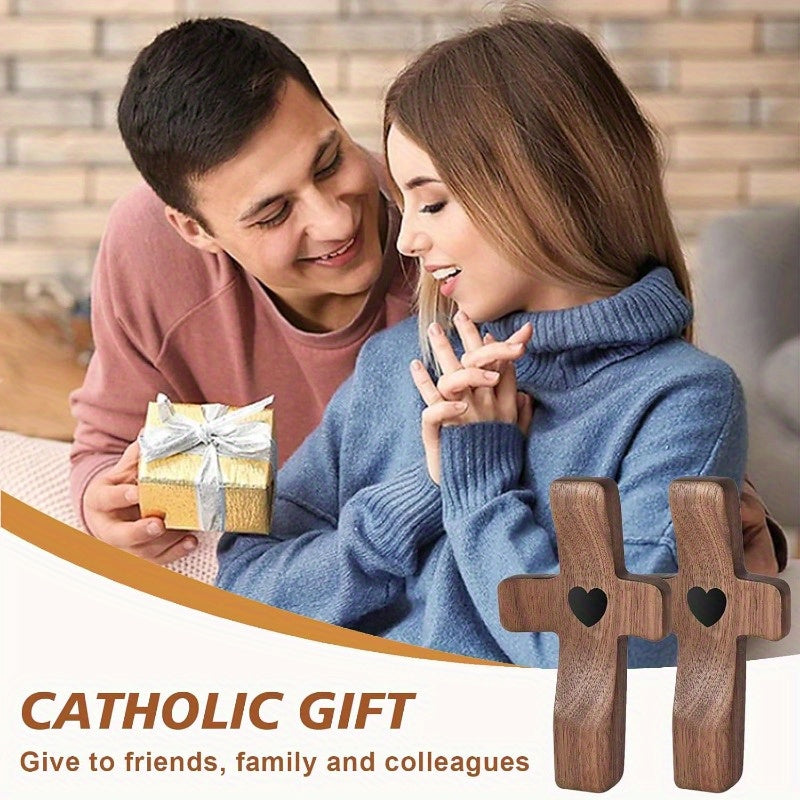 20pcs Black Walnut Thumb Crosses - Handcrafted Natural Wood Religious Hand Ornaments for Christmas, Easter, Thanksgiving, Indoor Home & Office Decor, Religious Christmas Decorations, Simple Elegant Design, Detailed Carving