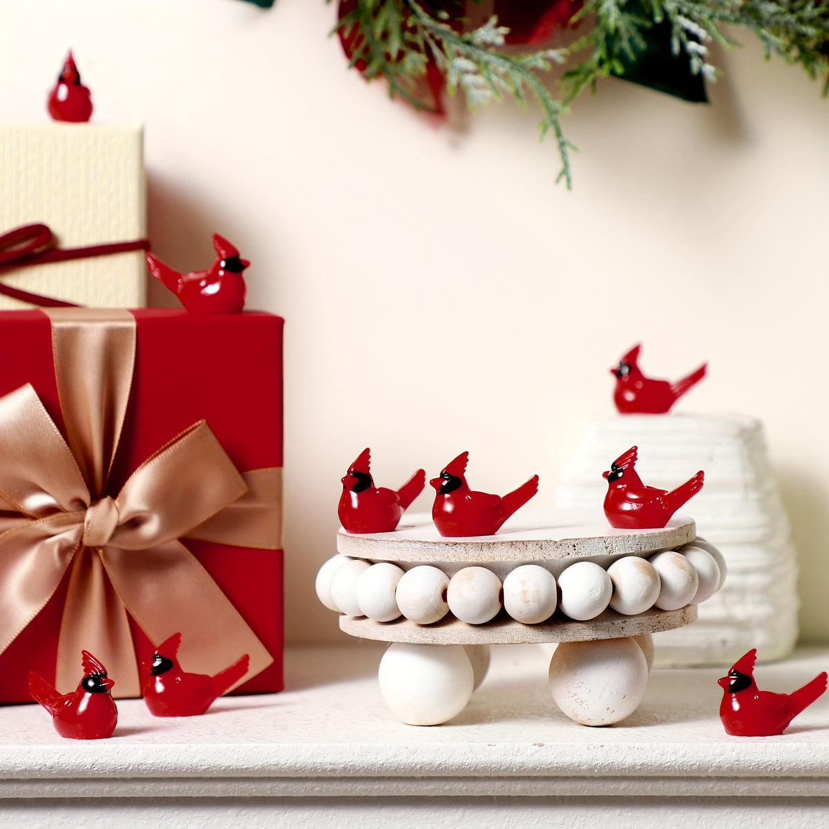 50pcs Mini Resin Red Cardinal Bird Figurines Suitable for Christmas Ornaments, Cake Toppers, Miniature Garden Decorations - Tiny Realistic Cardinals for Xmas Crafts, Table Centerpieces, Wreaths, Tree Decor - Resin Craft Figures, Christmas Decor