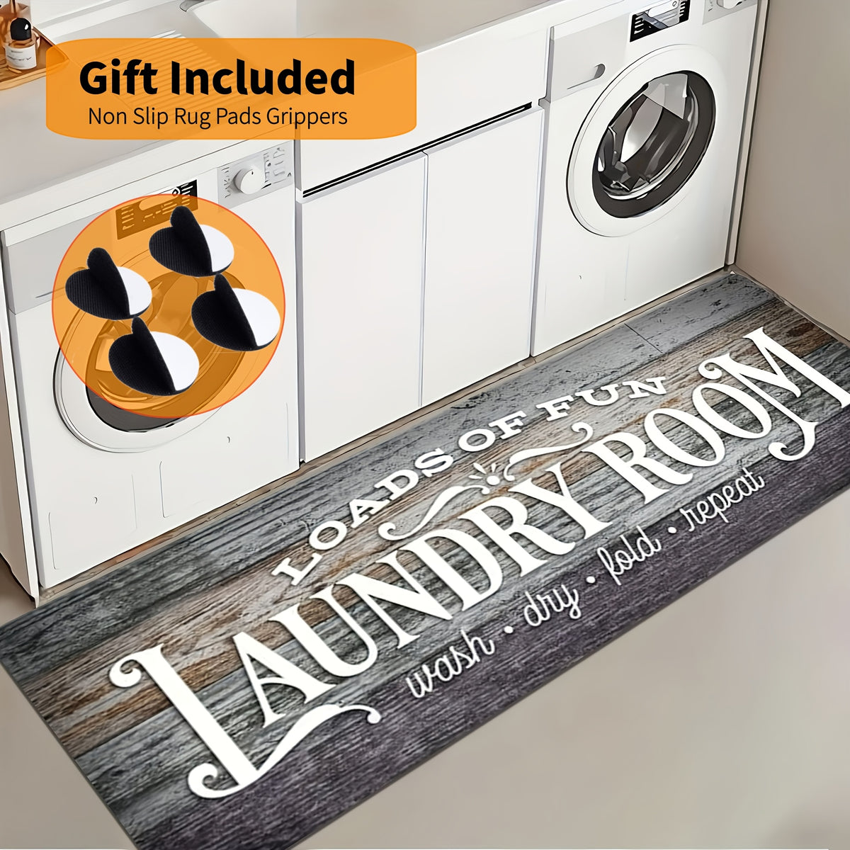 Non-slip Washable Laundry Room Runner Mat,Home Decor Floor Mat,Laundry Mat Home Decor,Laundry Room Accessories-Machine Washable Mat with Laundry-Themed Phrases