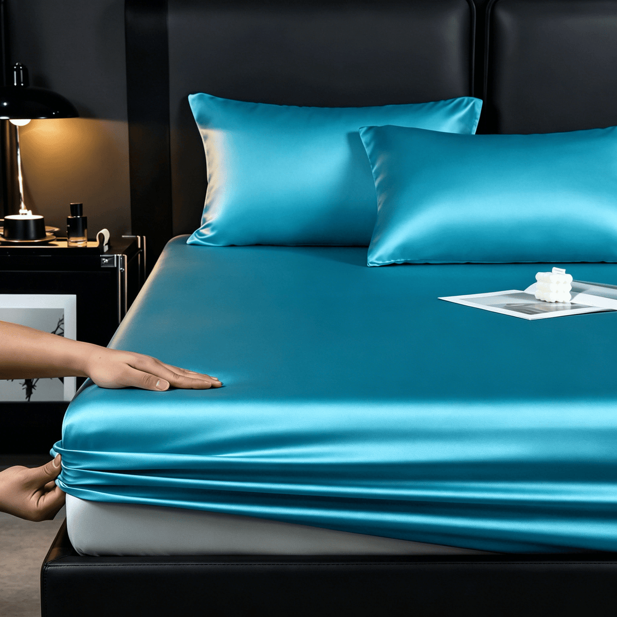 Luxury Satin Bedding Set, Cool And Breathable, Soft Satin Fitted Sheet, Five-Star Luxury Bedding, Twin(Fitted Sheet ×1+Pillowcase ×1), Full.Queen.King(Fitted Sheet ×1+Pillowcase ×2), Apartment, Bedroom, Guest Room, Halloween Christmas Gift