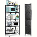 Rolling Storage Shelves with Wheels, 3 4 or 5 Tier Foldable Floor-Standing Utility Rack for Books, Magazines and Home Office Organization
