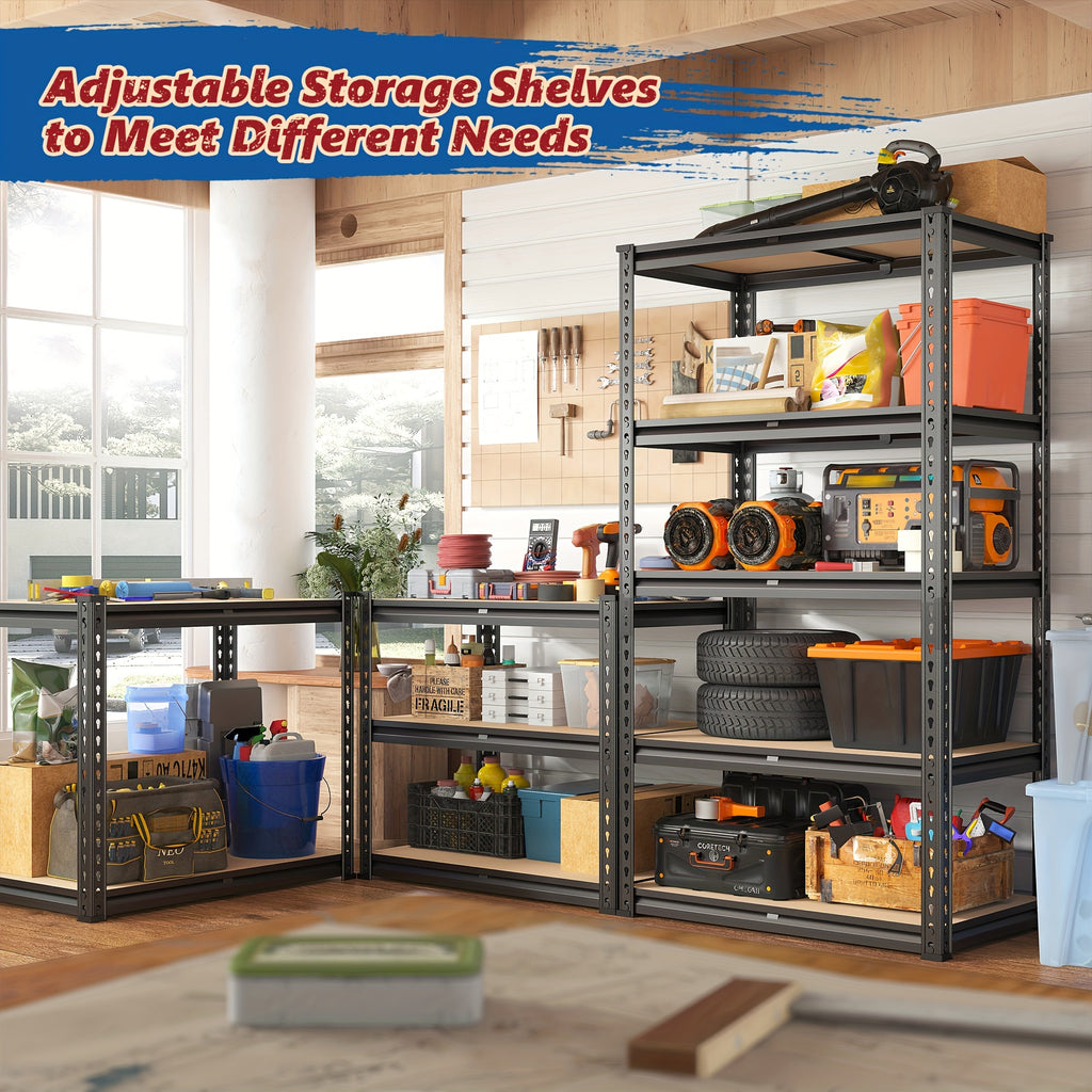 REIBII 2000LBS for garage Shelving Storage Shelves Heavy Duty 5-tier Metal Shelving Units For Garage Shelves 60" H X 28" W X 12" D, Adjustable Utility Shelf Rack For Kitchen Warehouse Basement Pantry Utility Rack Shelf, Black, Standing Shelf