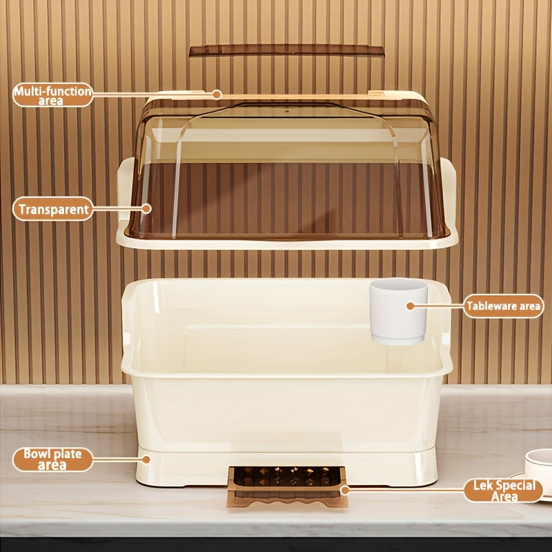 2025 Upgraded Covered Dish Organizer - Space-Saving Countertop & Cabinet Rack | Breezy Cream Cutlery Holder W/ Drain Plate | Dust-Proof Design & Effortless Setup The Best Gifts for Thanksgiving And Christmas