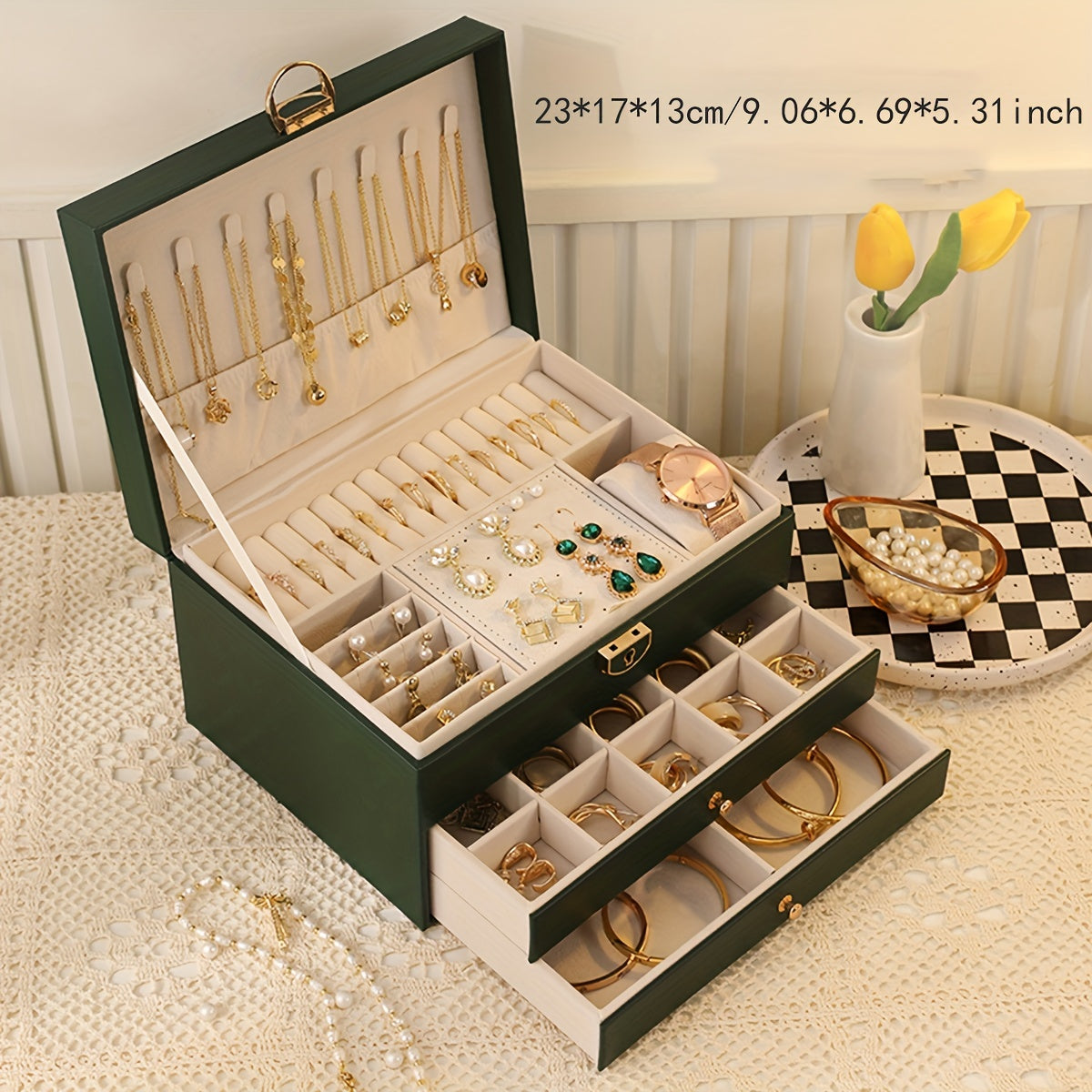 KYPHIREL - Premium Jewelry Storage Box for Necklaces, Earrings, Studs, Bracelets, Rings, and Exquisite Golden Jewelry - Large Capacity - Mother's Day Gift, Father's Day Gift, Teacher's Day Gift, Halloween, Thanksgiving, Christmas, Gift, Jewelry Boxes