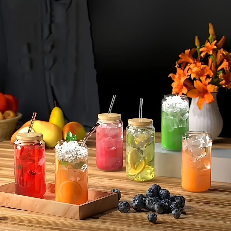 4/6pcs, 18.6oz/550ml, Including Lid, Straw, Straw Brush Glass Cup Set. The Elegant Shape Of The Drinking Cup Is An Ideal Gift, And The Can Shaped Glass Cup Is Suitable for Any Beverage And Occasion
