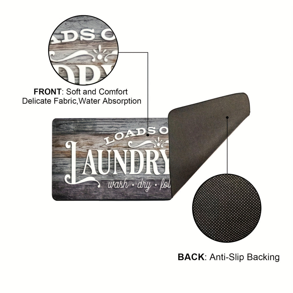 Non-Slip Laundry Room Mat- Heavy Duty Washable Rubber Backing Carpet, Dark Brown/Gray Wood Grain Design, Suitable for Laundry Room, Kitchen, Bathroom- Easy to Clean Home Carpet, Rustic Style, Durable Structure, Practical Home Item