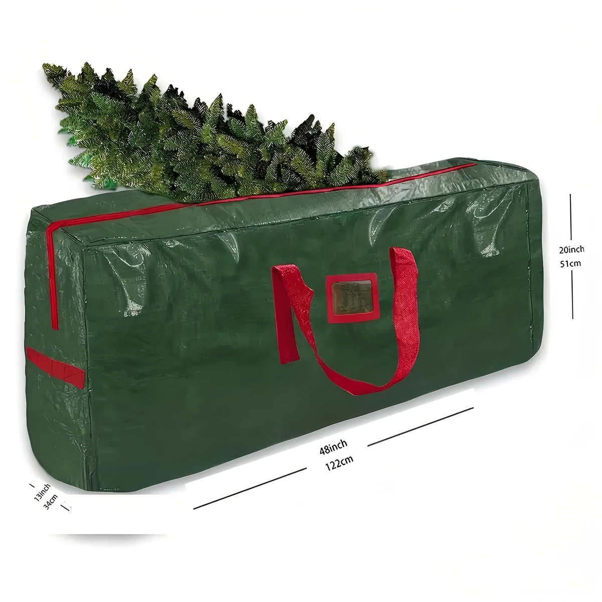 [Extra Large Christmas Tree Bag] Christmas Extra Large Tree Storage Bag | Durable PVC Material, Double Zippers And Strong Handles, Suitable For Trees Under 7.5 Feet, Red Green