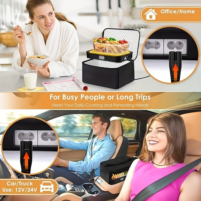 3in1 Portable Microwave Food Warmer, 80W Fast Heating Personal Mini Portable Oven Lunch Box, 12V/24V/110V Heated Lunch Box for Reheating And Cooking Food In Car Truck Work Camping Office