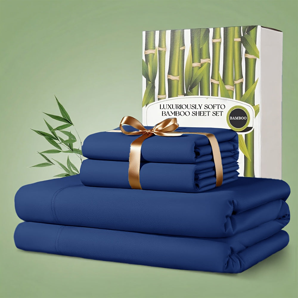 4pcs Bamboo Bed Sheet Set, 2200 TC Cooling Fabric, Bamboo Fitted Sheet Set, Extra 18"-24" Deep Pocket, Cooling & Breathable with Smooth Feel, Queen Size Sheets Ultra Soft for Hot Sleepers, Shrink, Fade Wrinkle Resistant, Hotel Quality Bamboo Sheets