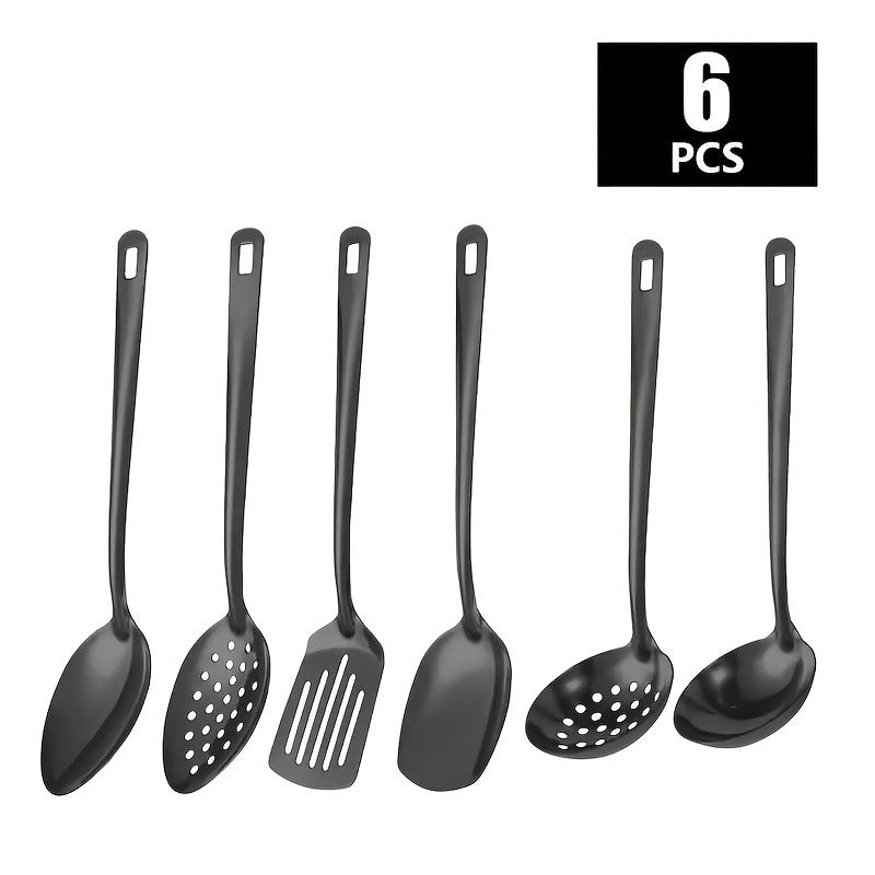 6pcs Set of Korean Style Stainless Steel Golden-plated Kitchen Utensils: Home Cooking Spoons, Frying Flip Spoons - Essential Luxury Golden Service Spoons with Filters and Hot Pot Clips, Perfect for Cooking, Buffets, Restaurant Banquets