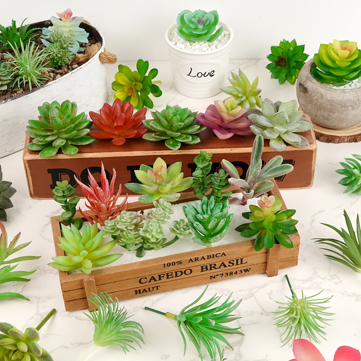 20pcs Random Style: Pattern/Color Artificial Succulents Unpotted Echeveria Picks Succulent Plants Mixed Bulk Assorted Faux Succulent Large Green Stems for Home Indoor Garden Decoration