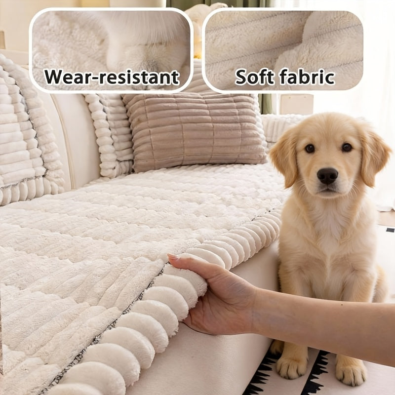 1pc Bohemian Style Sofa Cover, Plush Thick Warm Sofa Cover with Ruffled Edges, a Pet'S Favorite, Home Protection And Decoration Cover
