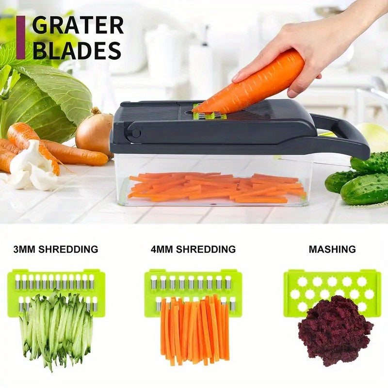16-In-1 Vegetable Chopper, Professional Onion Chopper, Multi-Functional Food Chopper, Kitchen Vegetable Slicer And Dicer, Vegetable Chopper with 8 Blades, Carrot Chopper with Container Father Gift