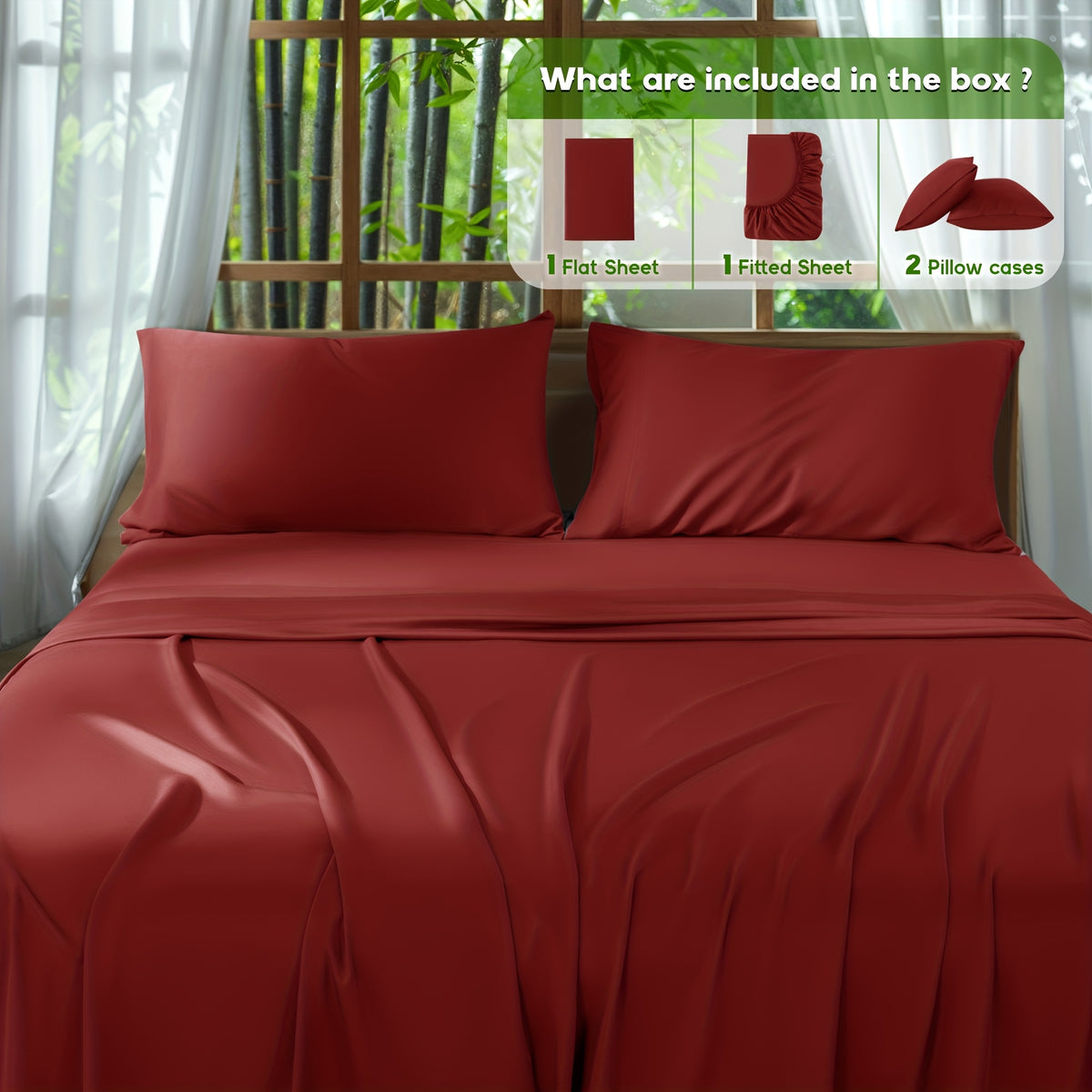 4pcs 2000 Thread Count Cooling Bamboo Bed Sheets Set, Breathable Soft Hotel Bed Sheets with 16" Deep Pocket, Wrinkle & Shrink Resistant, Includes Fitted Sheet, Flat Sheet & 2 Pillowcases, All-Season Luxury Bedding for Hot Sleepers