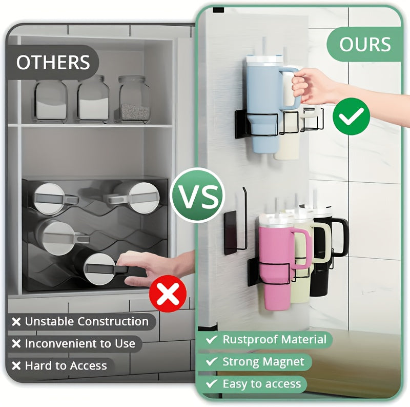 Magnetic Cup Holder - A 3-layer Refrigerator Organizer for Cups, Glasses and Water Bottles. Space-saving Design with A Powerful Magnetic Base, Perfect for Kitchen and Bathroom Storage. Kitchen Storage Solution. Modern Kitchen Accessories. Durable Ca