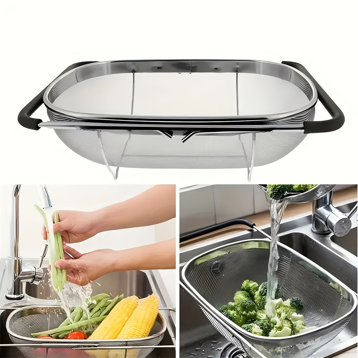 Expandable Stainless Steel Filter with Fine Mesh And Drain Basket - Suitable for Vegetables And Fruits, Kitchen Essentials, Food Safety, Filtered Vegetables, Halloween Gift