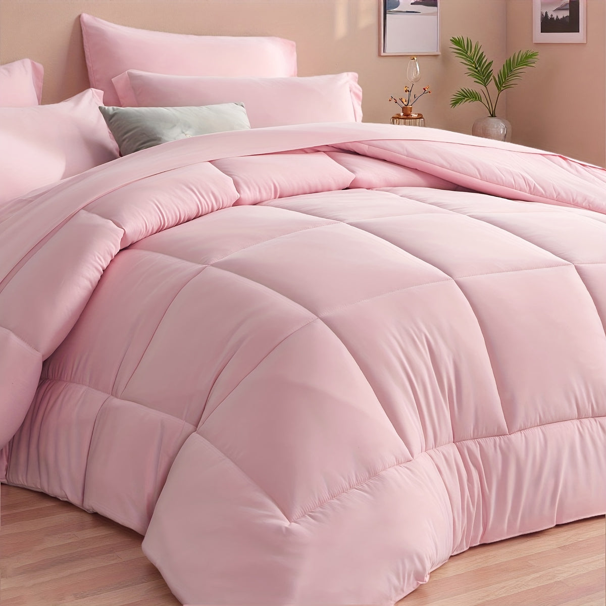 5/7pcs Luxurious Checked Pattern Comforter Set-Multiple Colors Plus Random Color Available, Breathable Comforter-Ultra Soft Fluffy Fiber Filling, Warmth For All Seasons-Bed In A Bag With Comforter, Flat Sheet, Fitted Sheet, Pillowcases