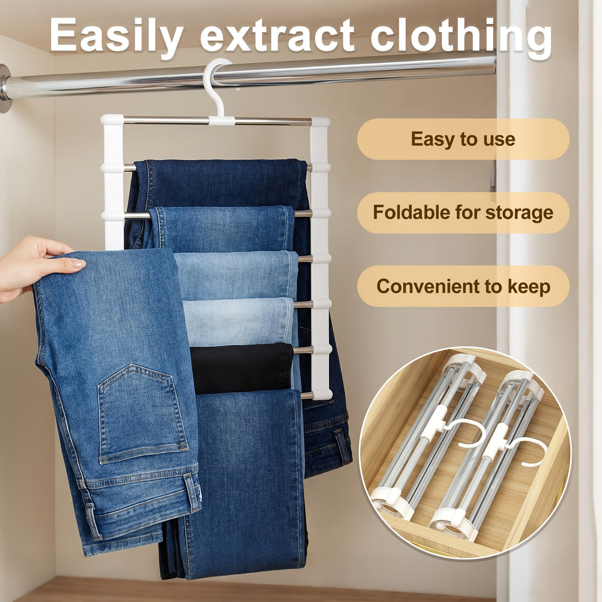 3/7pcs Multi Layer Stainless Steel Pants Hanger Space Saving Wardrobe Organizer Non Slip Stackable Hanger for Pants Jeans Scarves Trousers Closet Storage Organization