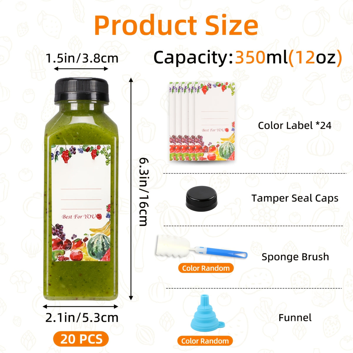 20pcs/36pcs/56pcs/100pcs Juice Bottles, 12/16oz Plastic Bottles With Lids, Reusable Clear Containers For Juice, Smoothies, Cola, Water And Other Beverages, Summer. Funnel & Brush (Color Random).