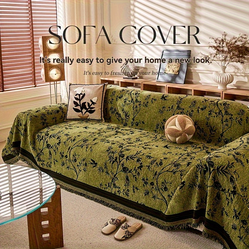 Chenille Thickened Sofa Throw for Flowers And Plants Pattern, Suitable for Living Room And Office Decor, Pet-safe, All-season Use, And Durable, Non-slip.
