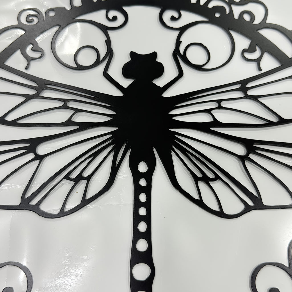 Dragonfly Wall Decoration in Black Metal with Scrollwork Frame, 10, 12 or 15 Inch Nature Inspired Art for Home, Patio Styling and Gifts for Mom