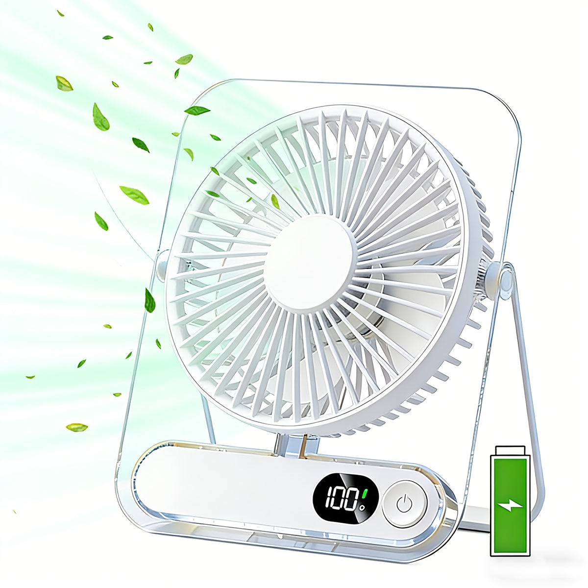 Portable USB Desktop Fan with 3000 Mah Battery - Ultra-Quiet, 5 Speeds, 180° Adjustable And Foldable Design, Digital Power Display, Suitable for Home, Office, And Travel Use, for Travel, For Outdoor Camping Travel