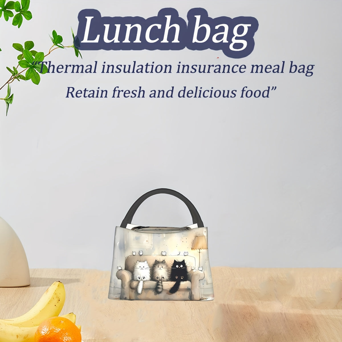 Adorable Feline Design Insulated Lunch Tote - Rectangular Polyester Bag Featuring an Animal Motif, Easy to Clean by Hand, Portable And Reusable Cooler Suitable for Picnics, Beach Outings, Hiking, Work (non-food contact)