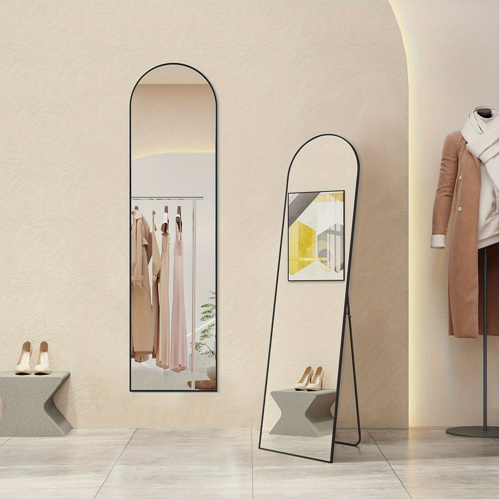 Arched Full Body Mirror with Stand, 59"x16" Rim Floor Mirror, Office Decorative Furniture, Moisture and Shatter Resistant Nano Glass Vertical Full Body Mirror, Grooming Mirror