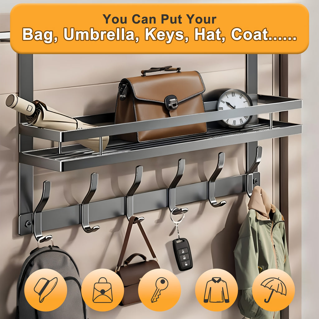 1pc Door Storage Rack with Hooks - Easy Install.Metal Construction.Multifunctional Metal Hook, Durable And Space-Saving for Bedroom, Bathroom, Or Entryway - Perfect for Clothes, Bags, Keys, And More.