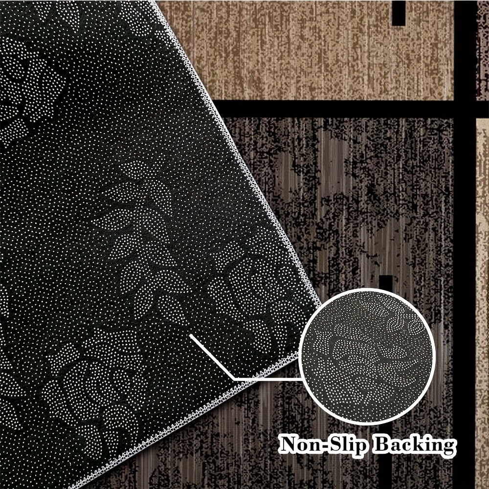 Luxury Velvet Area Mat - Premium Machine Washable, Fade-Resistant Polyester Mat for Living Room, Bedroom, Office, And Outdoor Decor - Rectangle, Lightweight, And Easy to Clean - 850 GSM, Beige And Brown Geometric Pattern, Comfortable Bedroom Mat