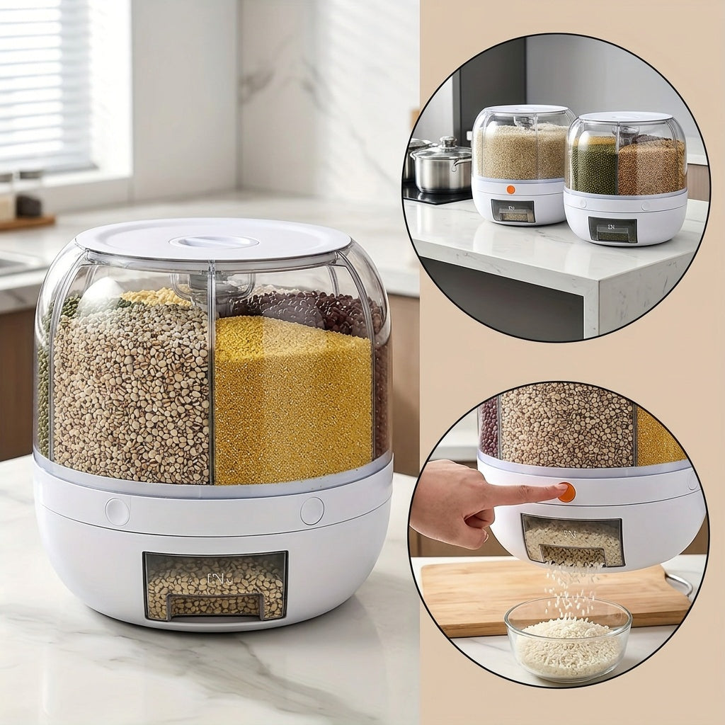 Grain Storage Container Dispenser, 19Lbs Rice Dispenser Rotating, 360° Rotating Food Dispenser One-Click Output Rice Storage Round Grain Dispenser Kitchen For Small Grains, Beans, Rice