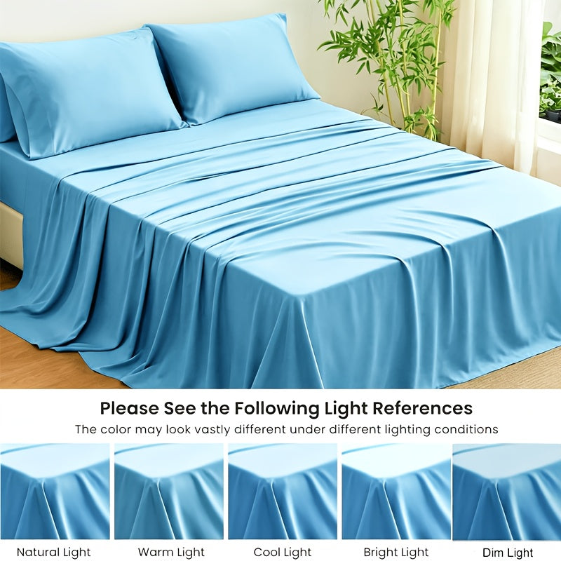 3/4pcs Bamboo Bed Sheet Set-Bamboo Kids Bed Sheet-Ultra Soft & Breathable Bed Sheets-Deep Pocket Up to 16" Hotel Soft Bedding-Perfect for Hot Sleepers-Great Gifts Bedding Sheets Set Bamboo Sheets Sets All Sizes Cooling Bamboo Sheets Random Color