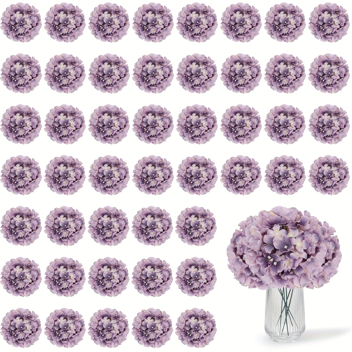 63pcs Artificial Hydrangea Flowers with Stems - Realistic Full Faux Silky Blooms, Round Heads Suitable for Wedding, Baby Shower, Garden, Party Decor, Home Decoration - Fake Flowers for Centerpieces, Arrangements, Year-Round Use