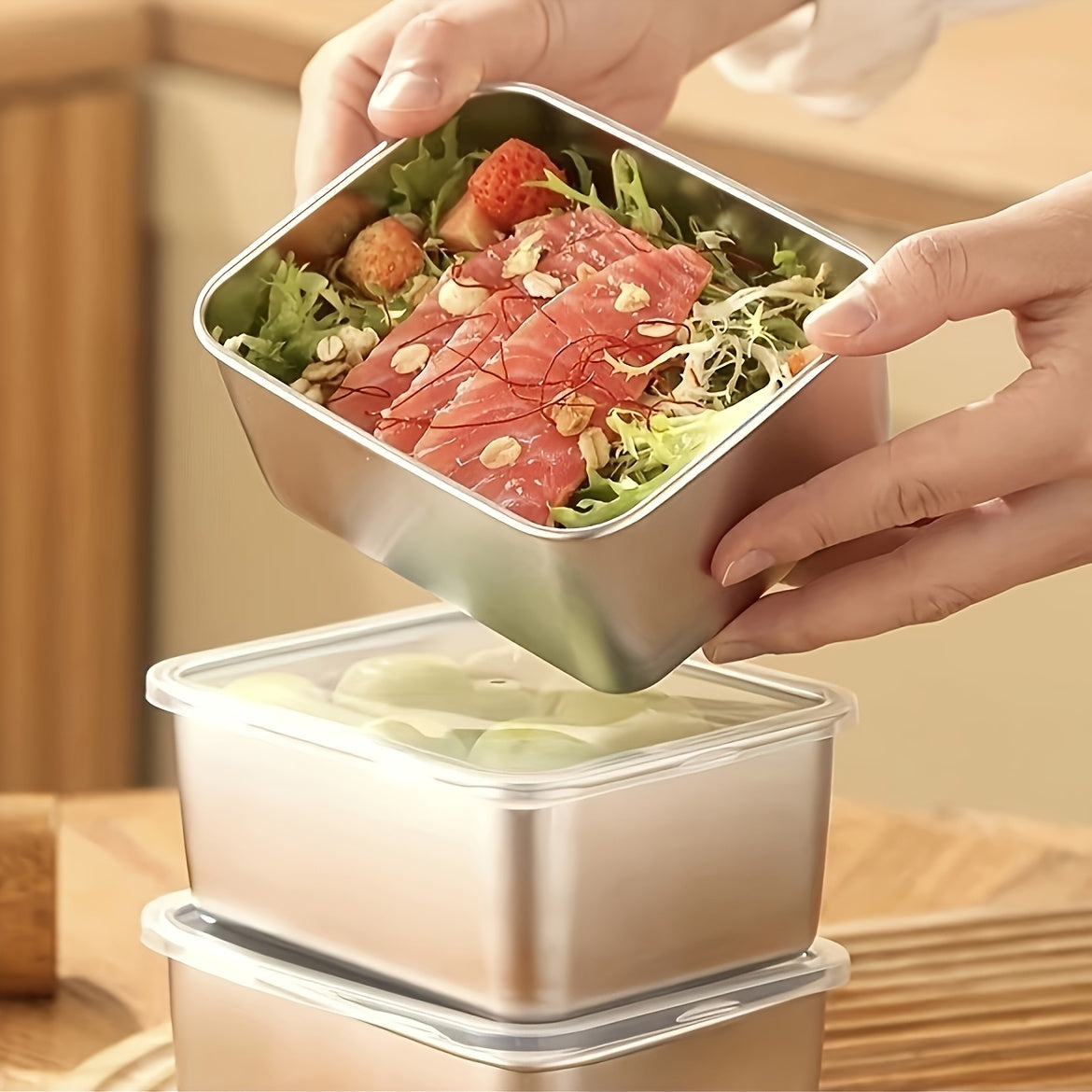 6pcs Stainless Steel Food Storage Containers with Lids - Leak-Proof, Stackable, BPA-Free Kitchen Organizer for Refrigerator, Office, School, Camping, Picnic - Dishwasher Safe, Reusable Square Metal Containers for Bread & More