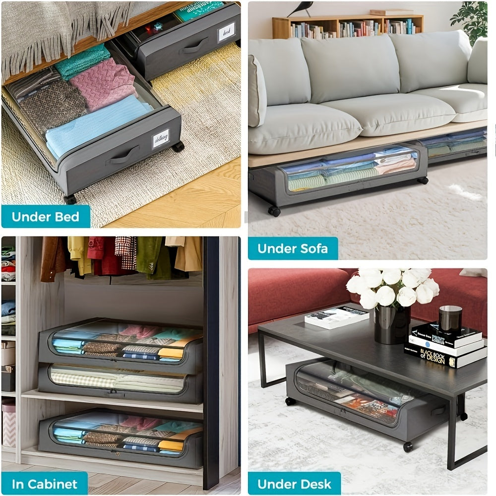 Under Bed Storage Set, 2Pack Under Bed Storage with Wheels And 4Pack 23.78gal Under Bed Storage Containers, Foldable Closet Organizers And Storage with Label Holder for Clothing, Blankets, Books, Shoes, Comforter & Pillows, Under-Bed Storage