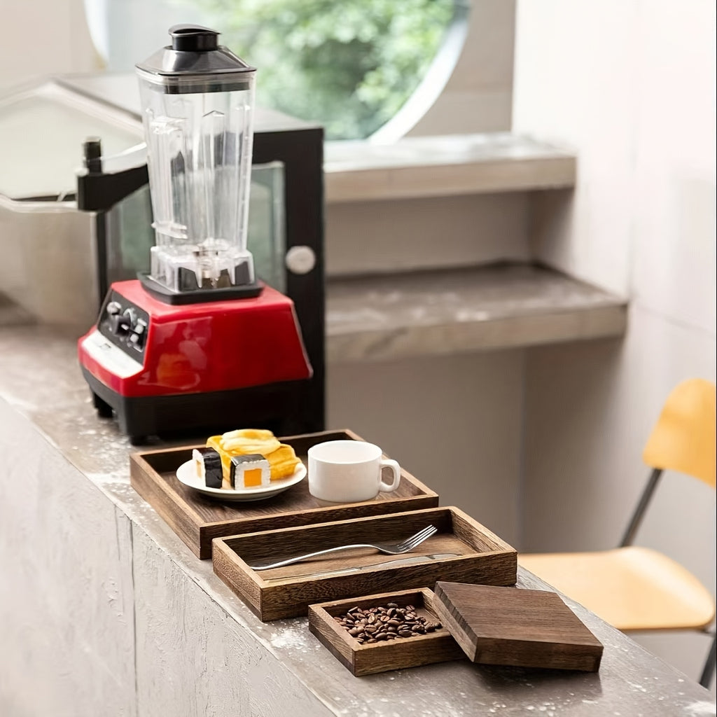 7pcs Paulownia Wood Nesting Serving Trays Set - Wood Grain Suitable for Home Decor, Coffee Table, Rustic Farmhouse Organizer with Space-Saving Nestable, Lightweight Breakfast & Party Trays for Snacks, Desserts, Drinks