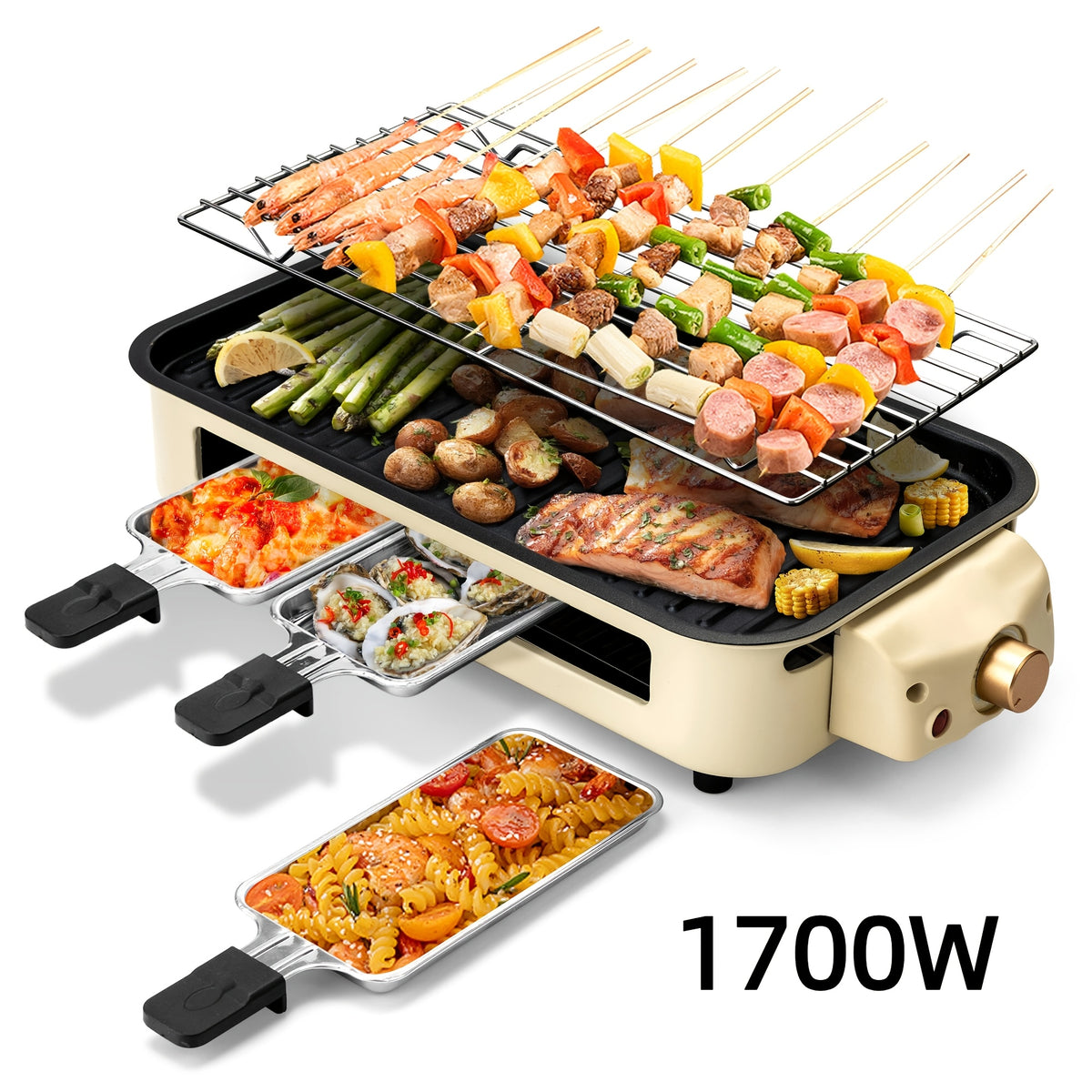 Smokeless Electric Grill | Indoor Grill with Removable Non-Stick Plate, 1700W, Portable BBQ Grill, Electric Griddle, Stainless Steel, Dishwasher Safe, Perfect Gift for Christmas