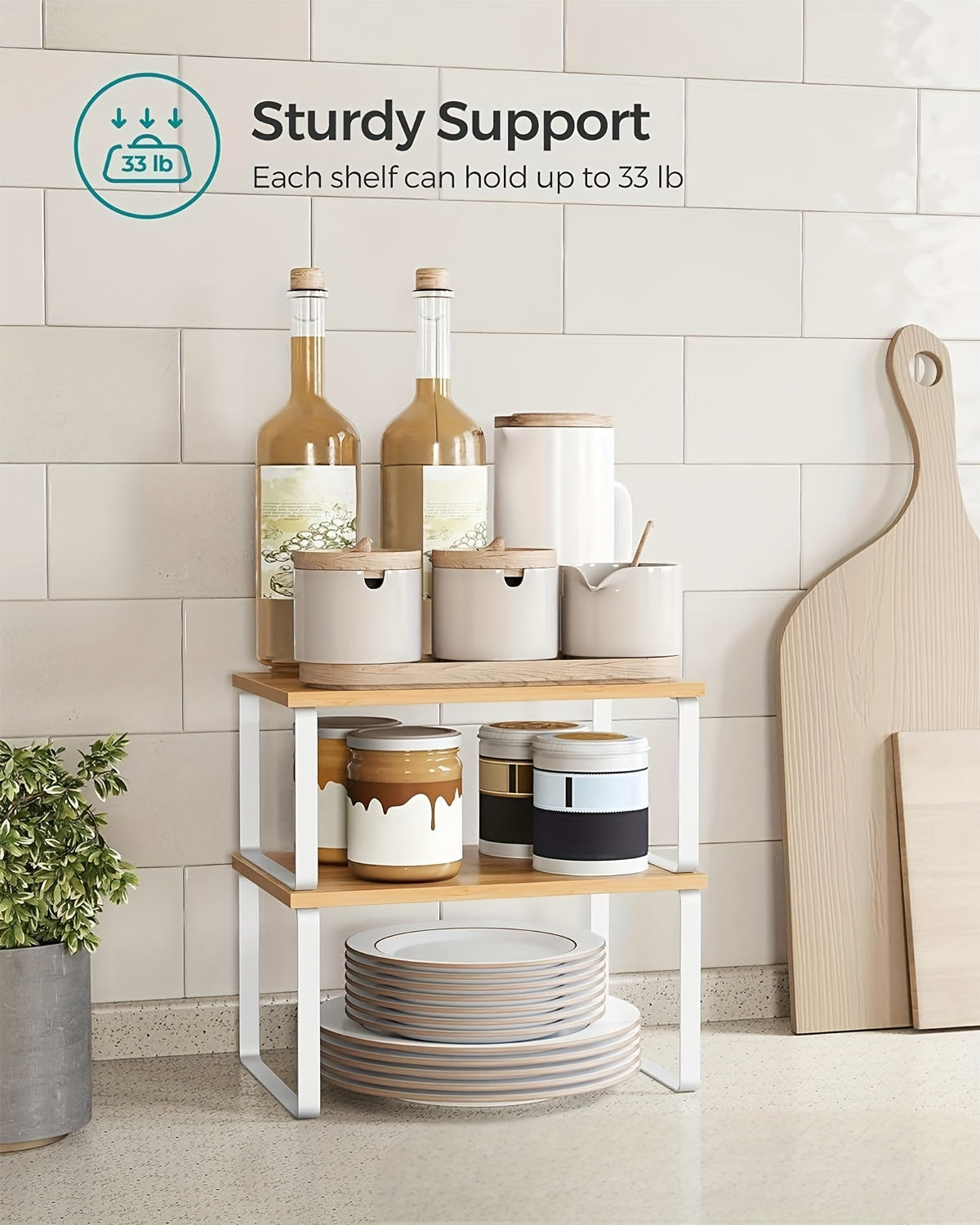 Set of Two Adjustable And Stackable Shelf Organizers - Versatile Wooden Storage Rack for Kitchen Counters, Spices, Bathrooms, And Pantries - a Space-Saving Gift for Home Organization Enthusiasts And Cooking Aficionados