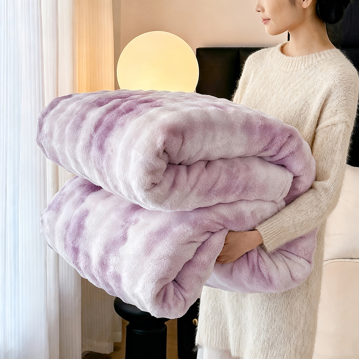 Soft & Warm Ultra-Soft Faux Rabbit Fur Tie-Dye Plush Throw Blanket - Reversible, Machine Washable for All Seasons, Perfect for Sofa, Bed, Living Room, Christmas,, 320GM Random Color