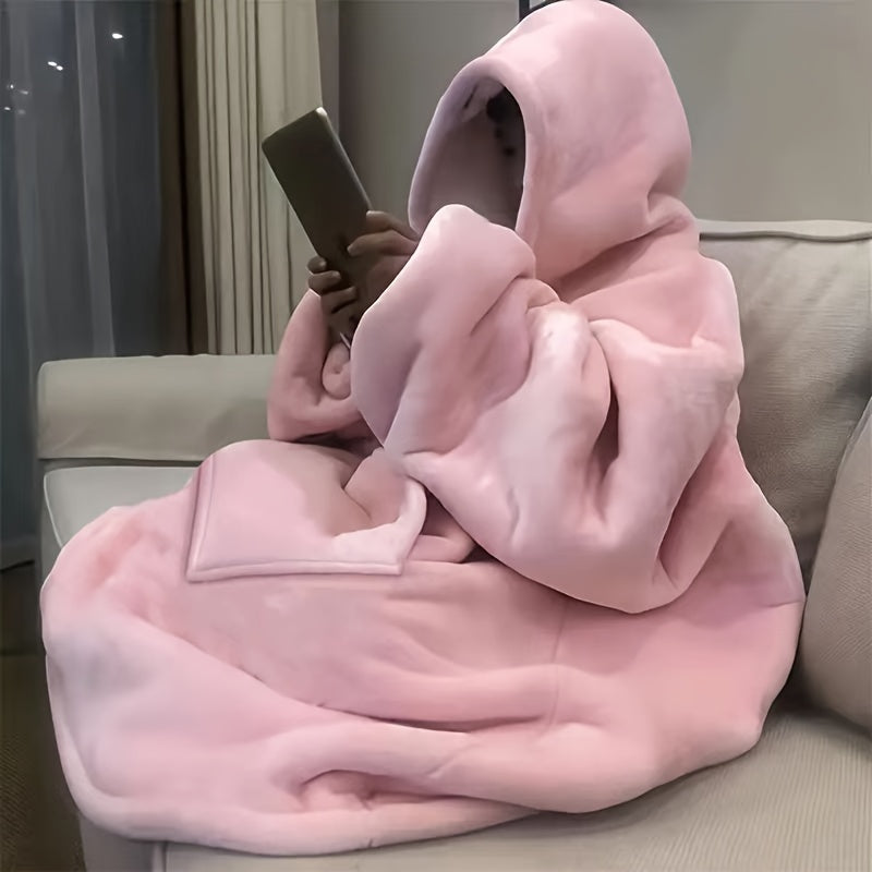 Plus-size Ultra-soft Reversible Wearable Hooded Blanket, Includes a Pair of Winter Socks, Comfortable Oversized Hooded Blanket with Kangaroo Pocket, Bedding, Winter Coat, Machine Washable, Christmas/Valentine's Day/New Year's Gift, Can Be Used as a
