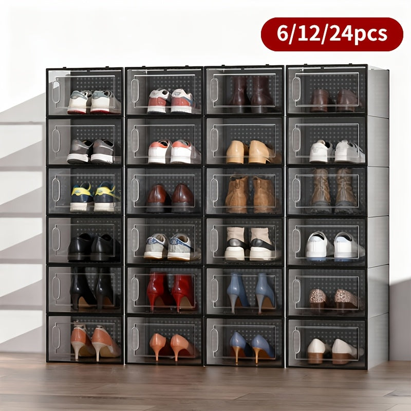 6/12/24pcs Thickened Transparent Shoe Boxes with Lid, Foldable Stackable Free Combination Shoe Rack, Plastic Sneaker Container, Space Saving Storage Organizer for Entryway, Bedroom, Home, Dorm, Ramadan DecorBrand: THCBME