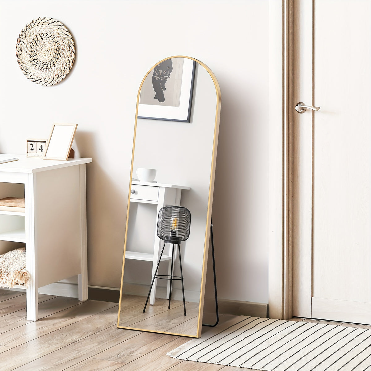 Arched Full Body Mirror with Stand, 59"x16" Rim Floor Mirror, Office Decorative Furniture, Moisture and Shatter Resistant Nano Glass Vertical Full Body Mirror, Grooming Mirror