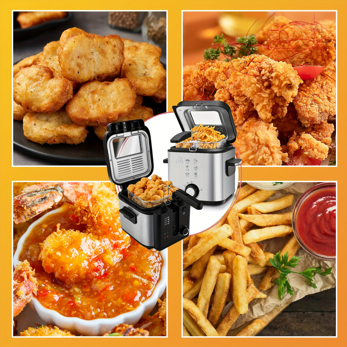 SUSTEAS 1800/1500W/900W Electric Deep Fryer with Stainless Steel Basket | Large Capacity, Adjustable Temperature, Easy-Clean Pot, Foldable Handle, Compact Durable Design | Stylish Kitchen Appliance & Essential Tool for Family Dinners, Parties