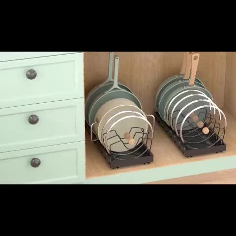 [Kitchen Accessories] 1/2Pcs Cabinet Pull-Out Pot Rack, A Sliding Pot Lid Holder And Flat Pan Holder For The Kitchen, A Sliding Storage Box Within The Cabinet, Suitable For Storing Pot Lids, Baking Utensils, And Plates. 8/16 Adjustable Dividers. Kitchen A