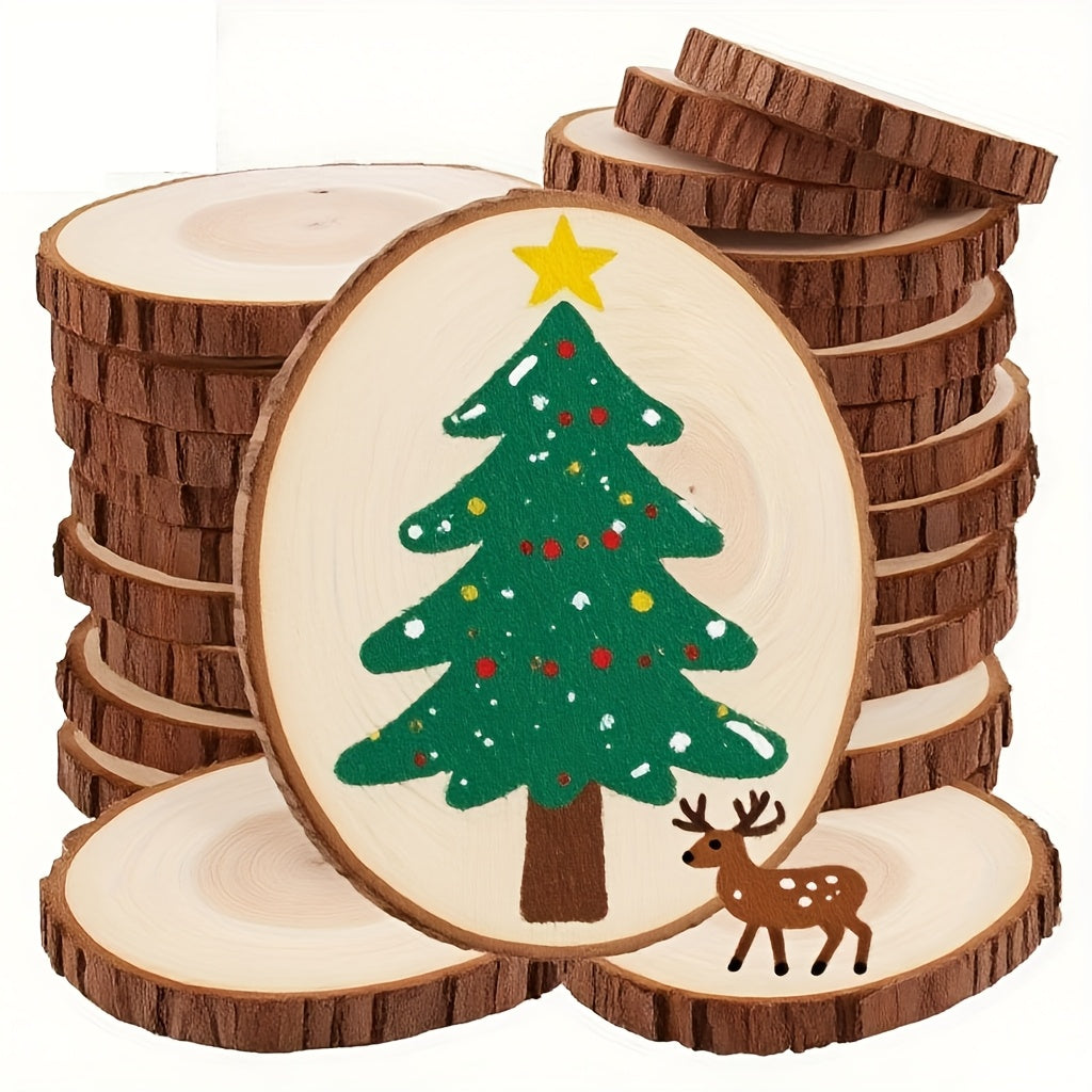 28pcs Wooden Coasters Natural Tree Bark Log Slices (2.7-3.5 Inches) | Unpolished Wood Slices Handicraft Art Supplies/ Christmas Decoration Materials/ Woodworking Tool Additions