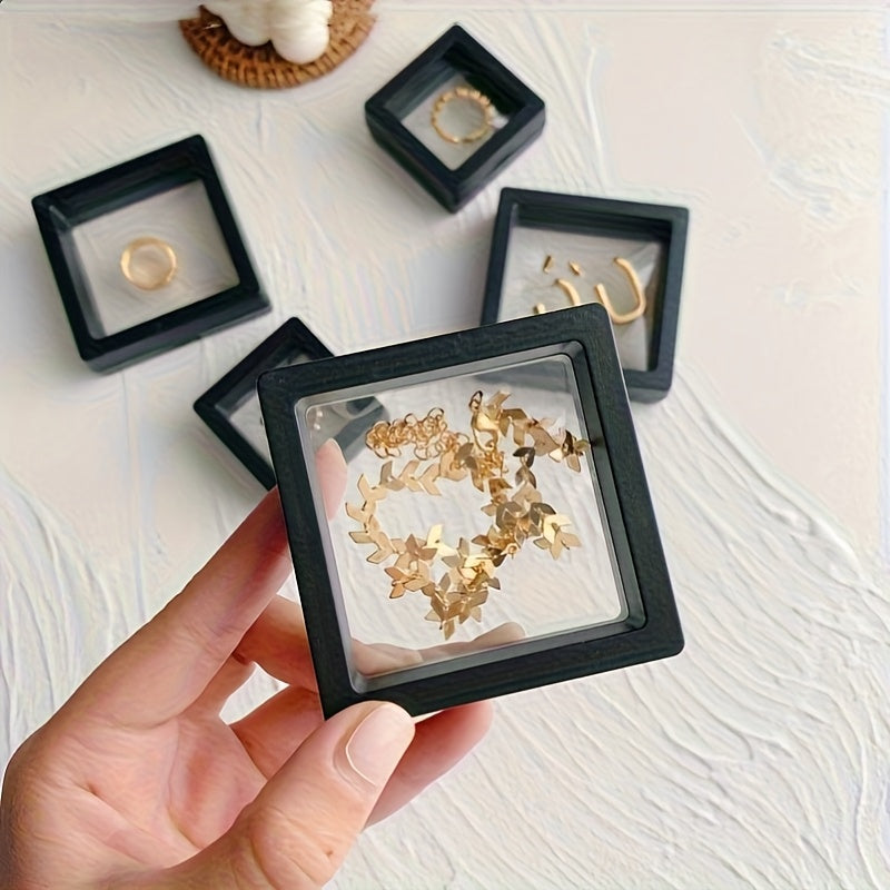30pcs Black Plastic Frame 3D Floating Jewelry Display Boxes with Clear Panels, Secure Clasp Closure & Fabric-Lined Interior, Home And Jewelry Making Organizer, Jewelry Boxes, Coin Collector'S Choice, Best Gifts for Independence Day