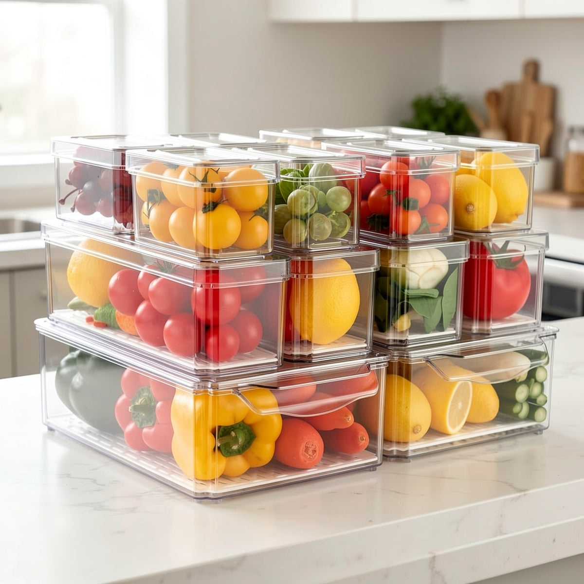 14 Pack Fridge Organizer, Stackable Refrigerator Organizer Bins with Lids, Fridge Organizers And Storage Containers for Fruit, Vegetable, Food, Drinks, Cereals, Clear