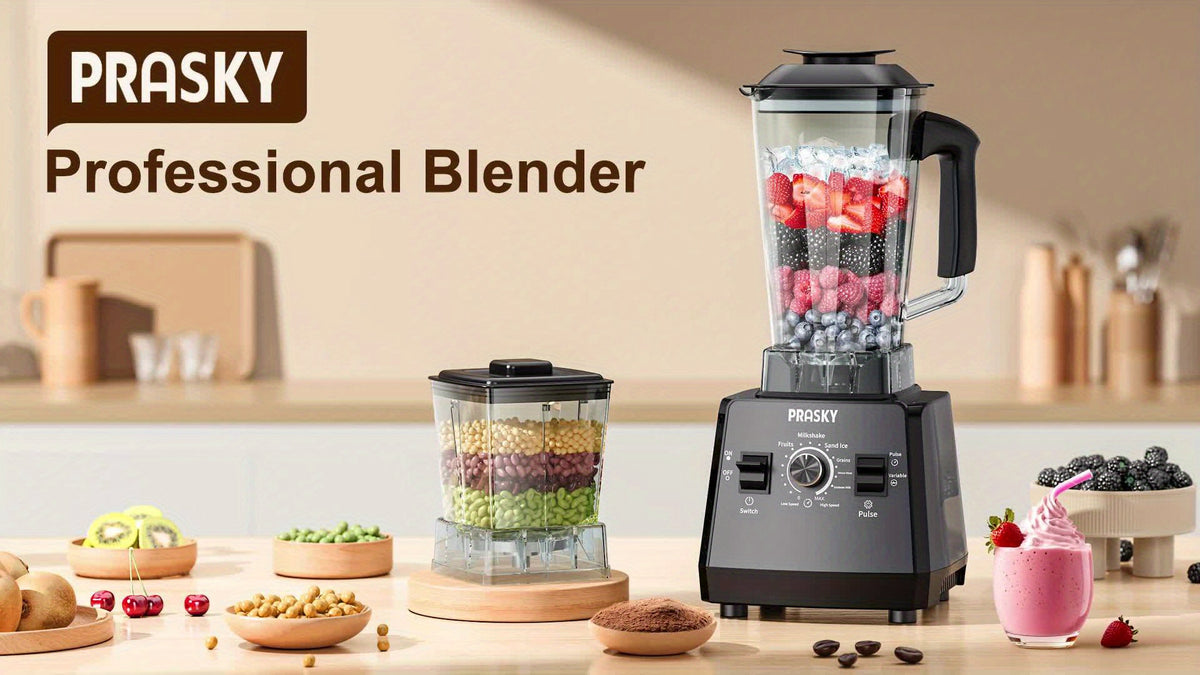 Professional Food Processor Blender, Smoothies Blender, Max.2400W Sorbet Blender And Grinder Combo 25000RPM Powerful Blenders Kitchen 68Oz 2 Containers Countertop Blenders Ice, Grinding, Milk Shake, Ice Slushie, Juice, Shake