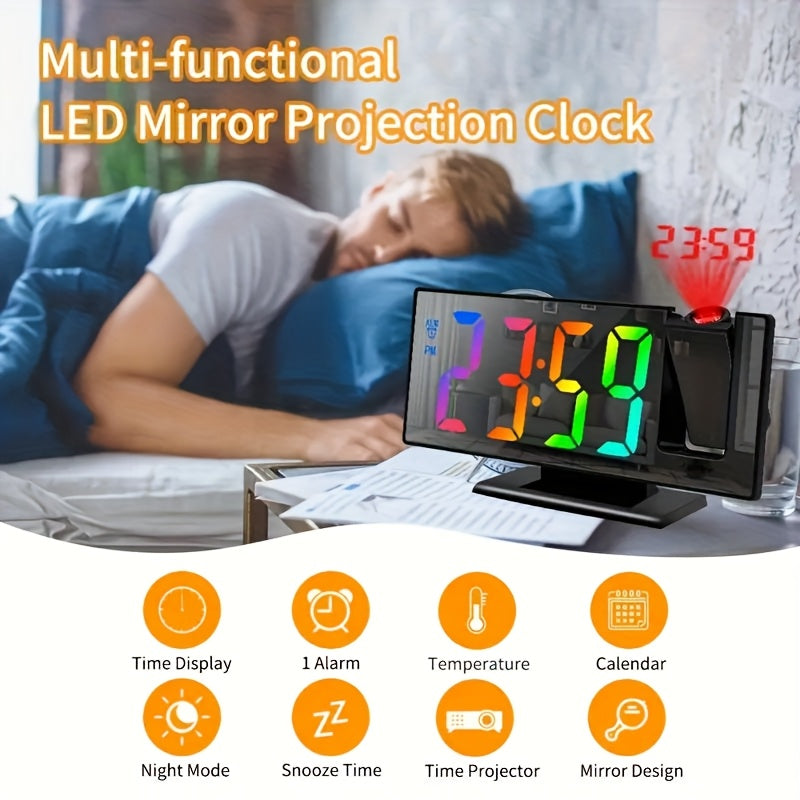 Multi-function Digital Projection Alarm Clock - 180° Rotation, Temperature Display, Adjustable Brightness, Night Mode, Snooze Function - USB Powered LED Clock for Bedroom And Living Room Decoration