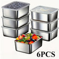 Stainless Steel Food Storage Containers with Lids, 6-Piece Stackable Square Metal Set for Refrigerator Organization, Work Lunches, Camping and Picnics